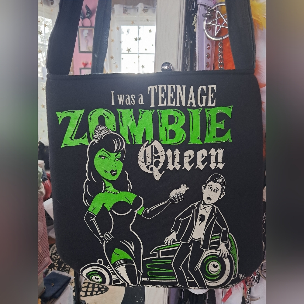 Teenage Zombie Queen Black and Green Tote Bag- Scrap The Catwalk! Vintage Rare!